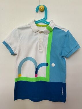 Jacadi Kids' Colorblock Polo Shirt - White, Blue & Green